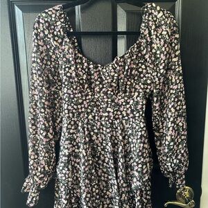 Inspired Hearts Black Floral Romper with Sheer Sleeves